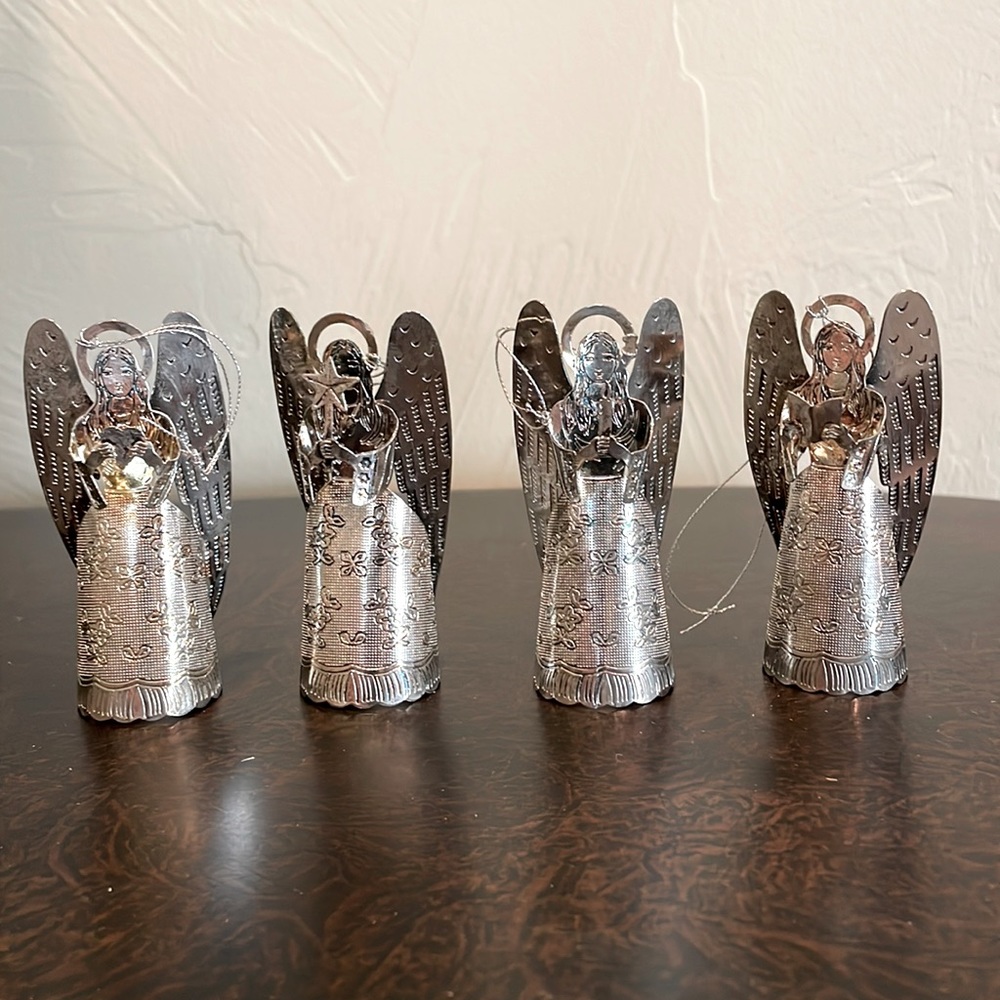 Set of 4 Vintage Silver Plated Angel Ornaments